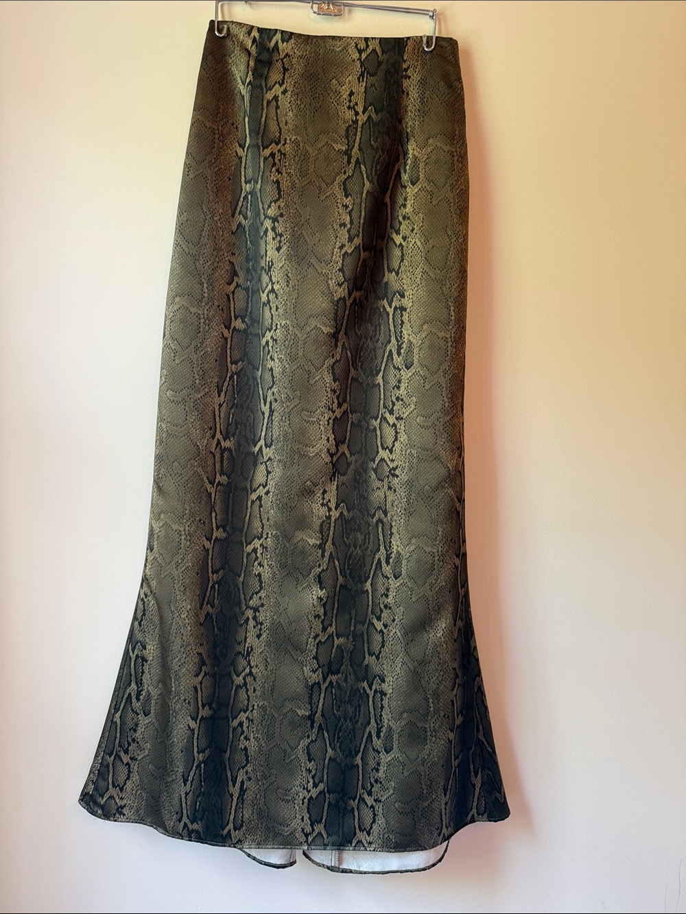 Snake-Print Olive Maxi Skirt